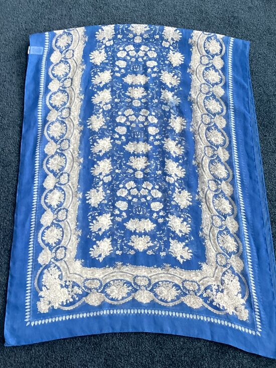 Source Unknown Accessories - Blue and Gray Floral Long Rectangular Scarf